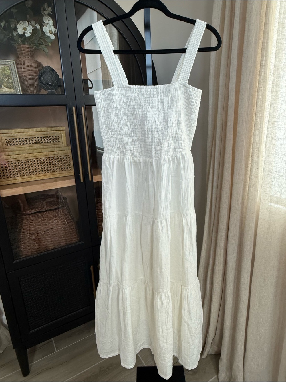 NEW Quince Organic Cotton Gauze Smocked Sleeveless Maxi Dress White Small Summer - Picture 2 of 8